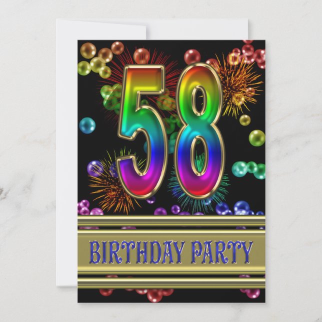 58th Birthday party Invitation with bubbles (Front)
