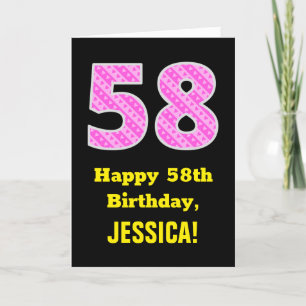 58th Birthday: Pink Stripes and Hearts "58" + Name Card