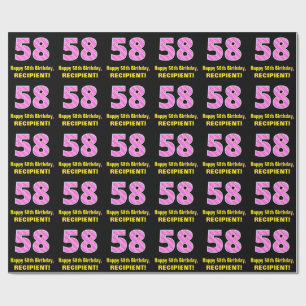 58th Birthday: Pink Stripes and Hearts "58" + Name Wrapping Paper