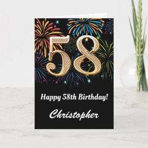 58th Birthday Rainbow Fireworks Black and Gold Card
