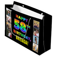 58th Birthday: Rainbow Text, Custom Photos & Name