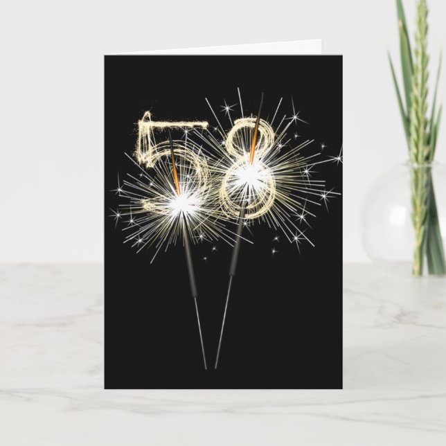 58th Birthday Sparklers on Black Card (Front)
