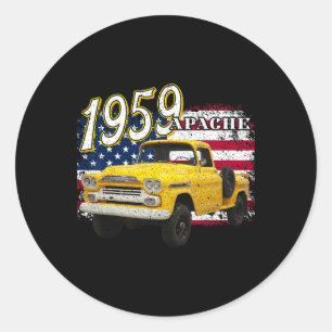 59 Apache Truck 4th Of July American Classic Round Sticker