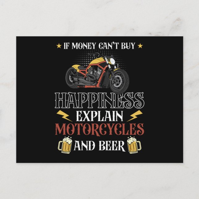 59.Biker If Money Cant Buy Happiness Explain Motor Announcement Postcard (Front)
