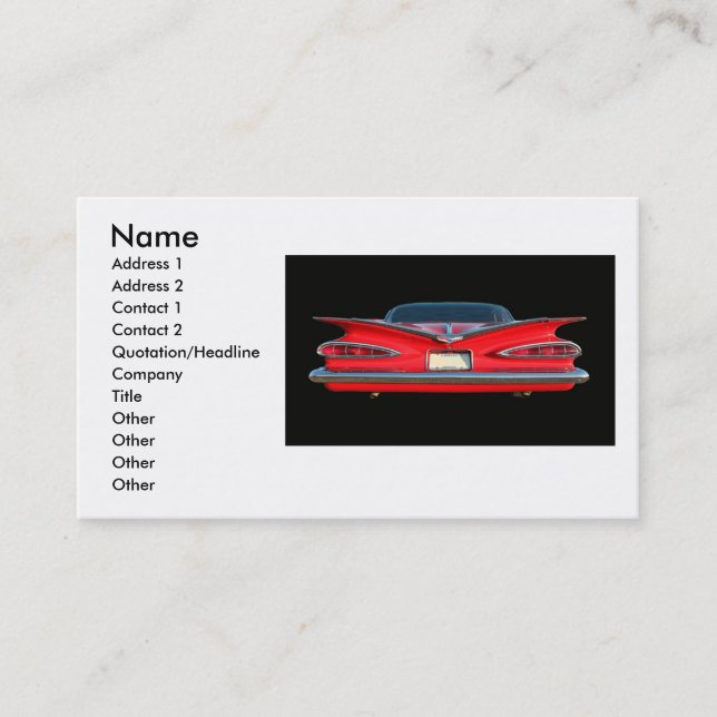 59 CHEVY, Name, Address 1, Address 2, Contact 1... Business Card (Front)