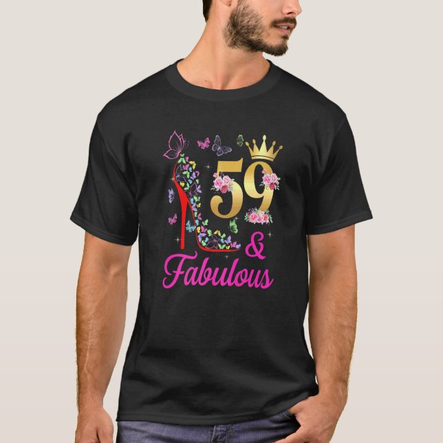 59 & Fabulous 59years Old 59th Bday Butterflies Hi T-Shirt (Front)