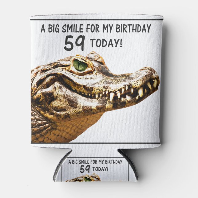 59th Birthday Alligator Smile Can Cooler (Front)
