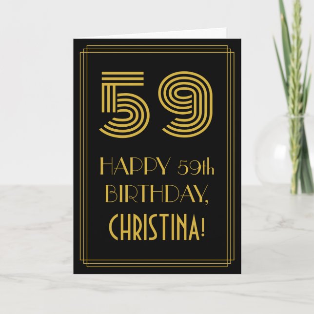 59th Birthday: Art Deco Inspired Look "59" & Name Card (Front)