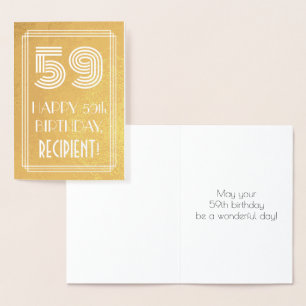 59th Birthday – Art Deco Inspired Look "59" + Name Foil Card