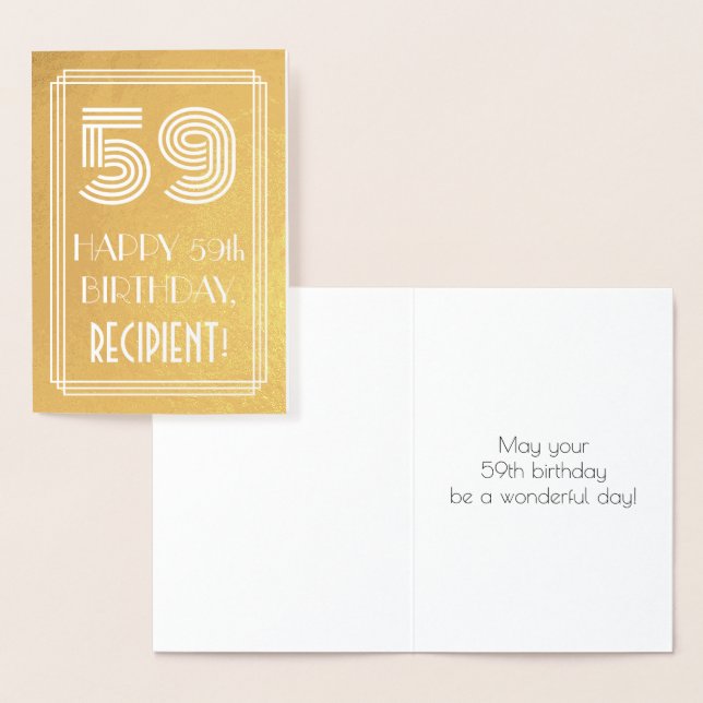 59th Birthday – Art Deco Inspired Look "59" + Name Foil Card (Display)