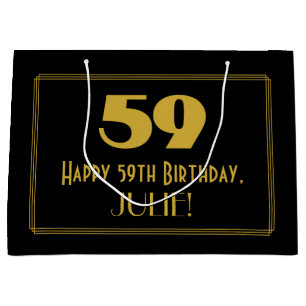 59th Birthday — Art Deco Inspired Look "59" & Name Large Gift Bag