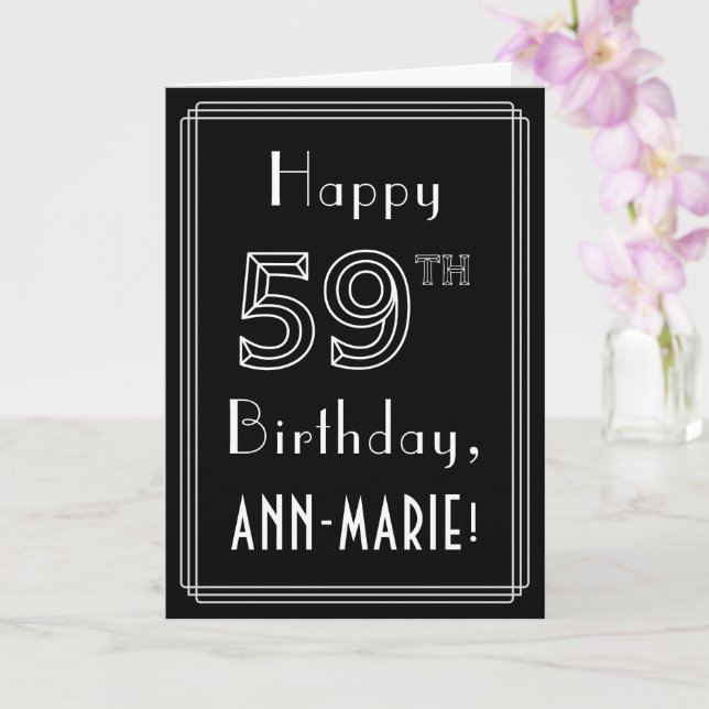 59th Birthday: Art Deco Style # 59 & Custom Name Card (Orchid)