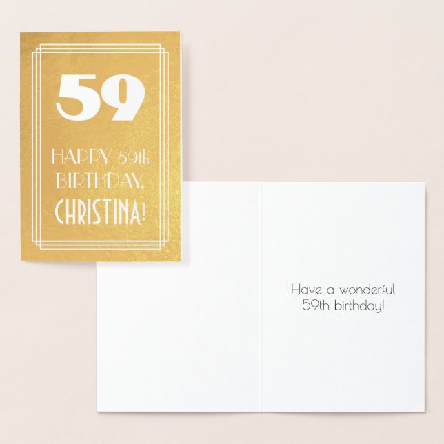 59th Birthday ~ Art Deco Style "59" & Custom Name Foil Card (Display)