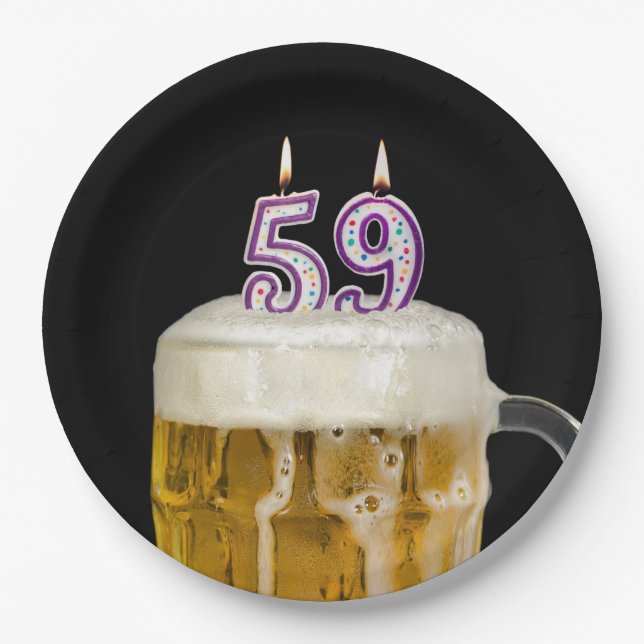 59th Birthday Beer on black Paper Plate (Front)