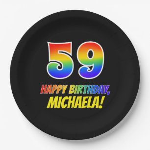 59th Birthday: Bold, Fun, Simple, Rainbow 59 Paper Plate