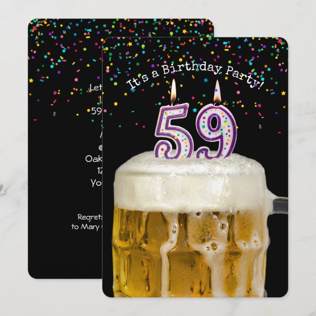 59th Birthday Candle Party Invitation (Front/Back)