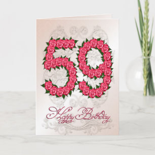 59th birthday card with roses and leaves