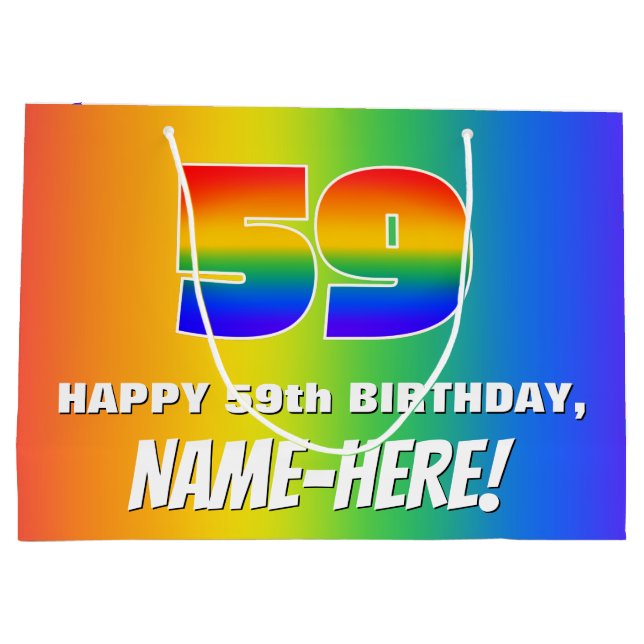 59th Birthday: Colourful, Fun Rainbow Pattern # 59 Large Gift Bag (Back)