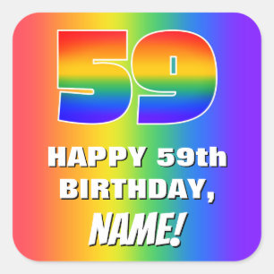 59th Birthday: Colourful, Fun Rainbow Pattern # 59 Square Sticker