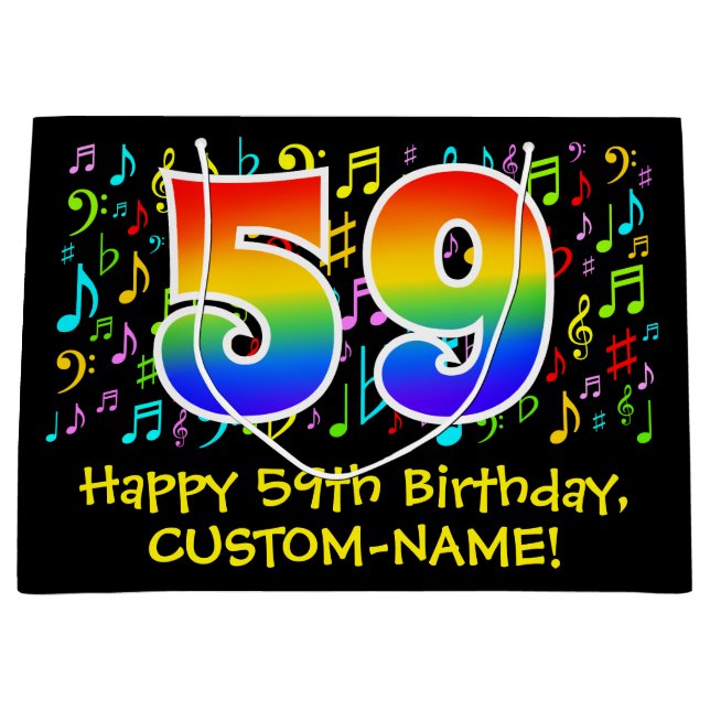 59th Birthday - Colourful Music Symbols, Rainbow 5 Large Gift Bag (Front)