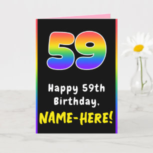 59th Birthday: Colourful Rainbow # 59, Custom Name Card