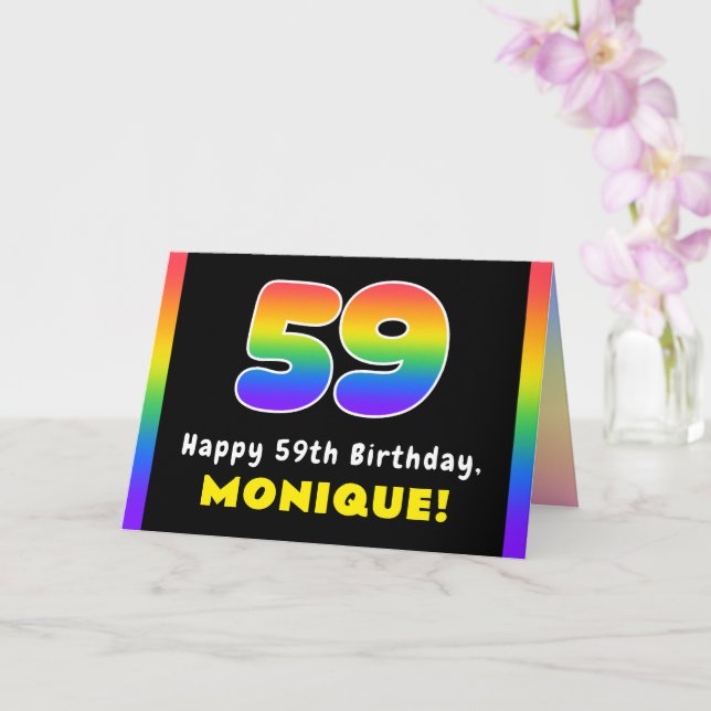 59th Birthday: Colourful Rainbow # 59, Custom Name Card (Orchid)