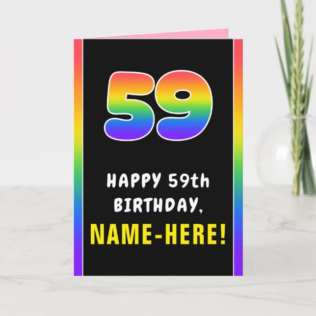 59th Birthday: Colourful Rainbow # 59, Custom Name Card (Front)