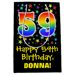 59th Birthday: Colourful Stars Pattern & Rainbow 5 Medium Gift Bag