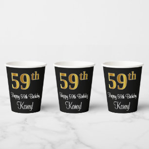 59th Birthday - Elegant Luxurious Faux Gold Look # Paper Cups