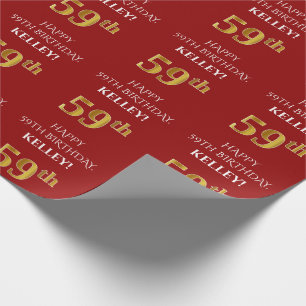 59th Birthday: Elegant, Red, Faux Gold Look Wrapping Paper