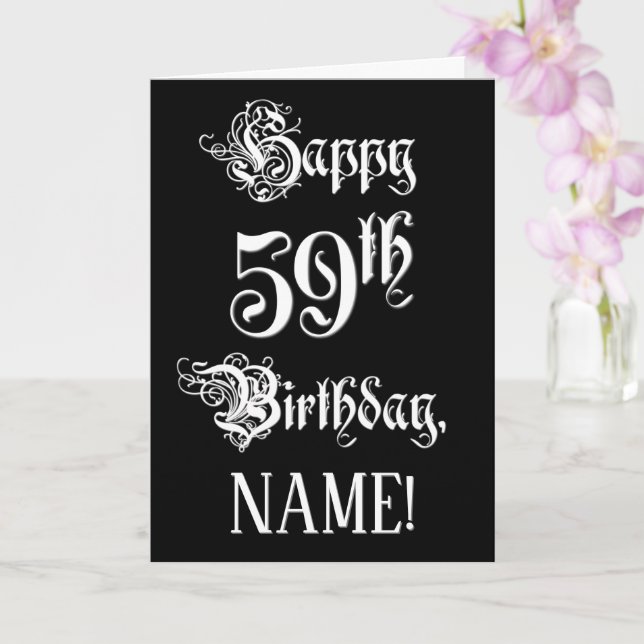 59th Birthday: Fancy, Elegant Script + Custom Name Card (Orchid)
