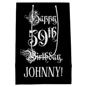 59th Birthday: Fancy, Elegant Script + Custom Name Medium Gift Bag