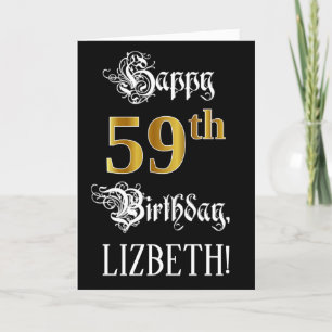 59th Birthday — Fancy Script; Faux Gold Look; Name Card