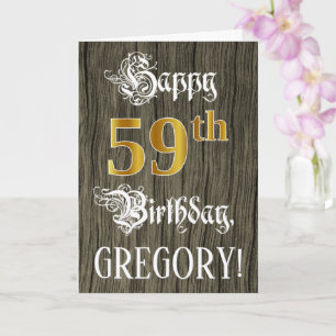 59th Birthday: Faux Gold Look + Faux Wood Pattern Card