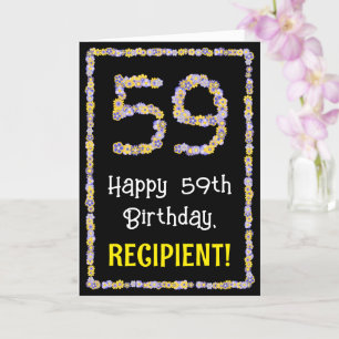 59th Birthday: Floral Flowers Number, Custom Name Card