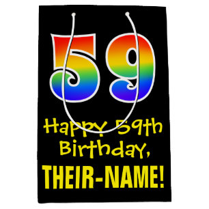 59th Birthday: Fun, Bold, Colourful, Rainbow "59" Medium Gift Bag