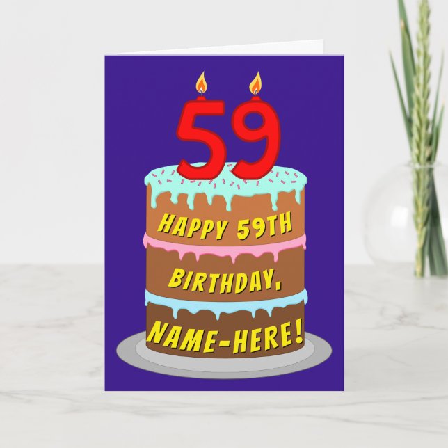 59th Birthday: Fun Cake and Candles + Custom Name Card (Front)