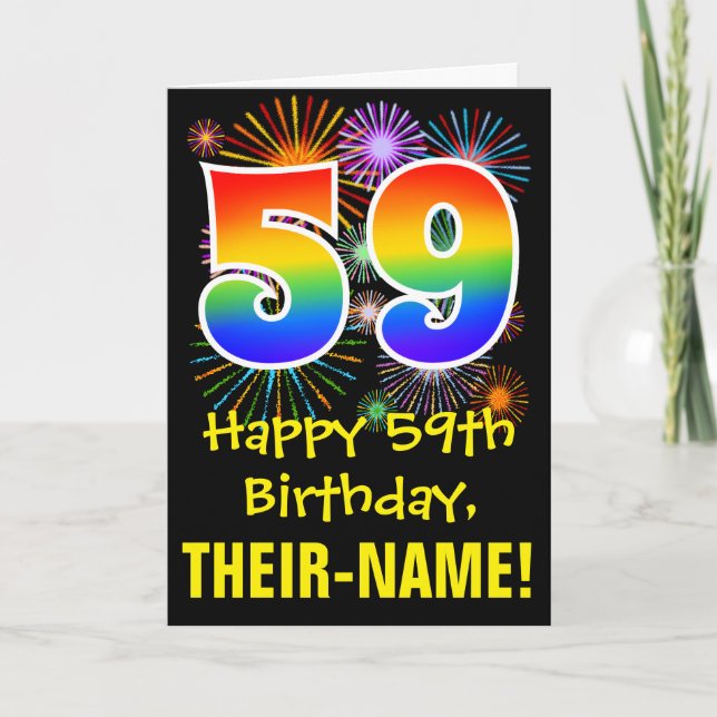 59th Birthday: Fun Fireworks Pattern + Rainbow 59 Card (Front)