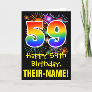 59th Birthday: Fun Fireworks Pattern + Rainbow 59 Card