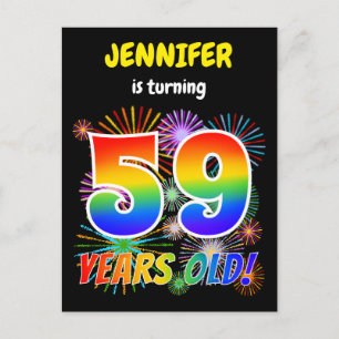 59th Birthday - Fun Fireworks, Rainbow Look "59" Postcard
