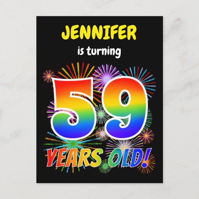 59th Birthday - Fun Fireworks, Rainbow Look "59" Postcard (Front)