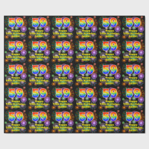 59th Birthday: Fun Fireworks, Rainbow Look # “59” Wrapping Paper