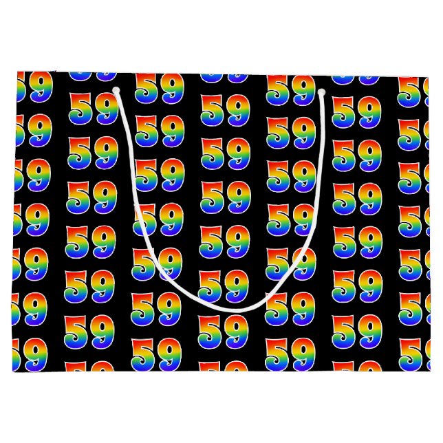 59th Birthday: Fun Rainbow Event Number 59 Pattern Large Gift Bag (Back)