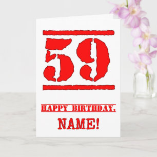59th Birthday: Fun, Red Rubber Stamp Inspired Look Card