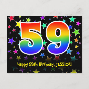 59th Birthday: Fun Stars Pattern, Rainbow 59, Name Postcard