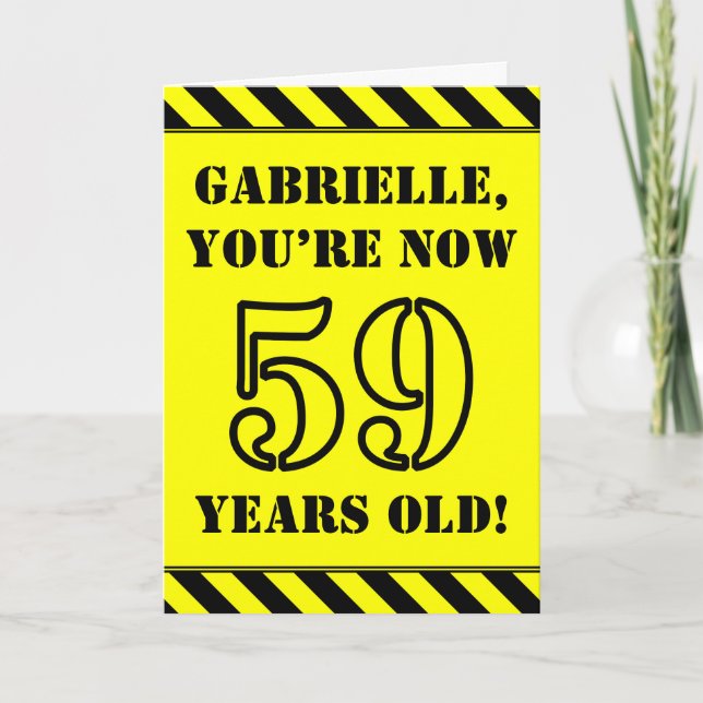 59th Birthday: Fun Stencil Style Text, Custom Name Card (Front)