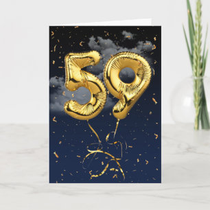 59th Birthday Gold Mylar Balloon and Confetti Card
