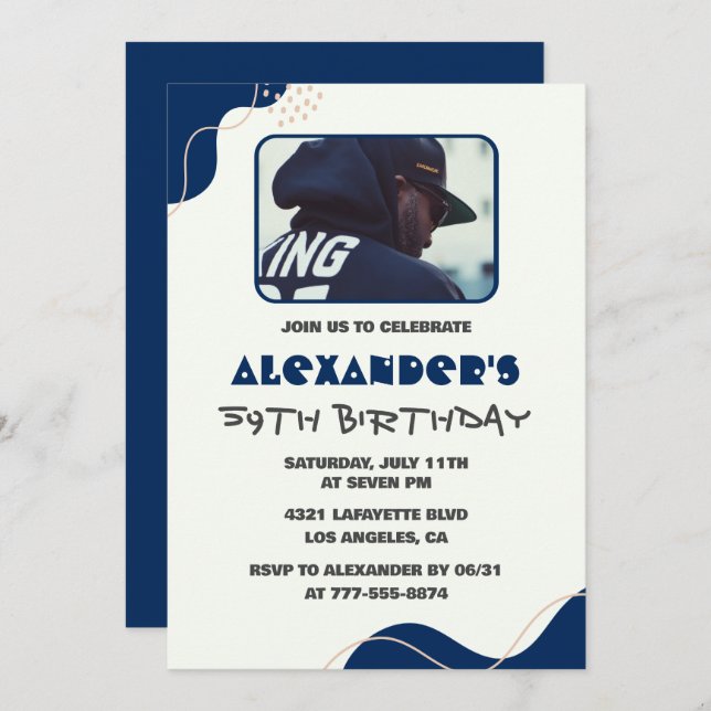 59th birthday invitations Men Navy Simple Photo (Front/Back)