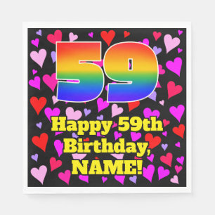 59th Birthday: Loving Hearts Pattern, Rainbow # 59 Napkin