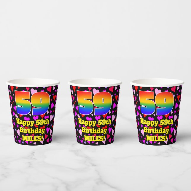 59th Birthday: Loving Hearts Pattern, Rainbow 59 Paper Cups (Multi)